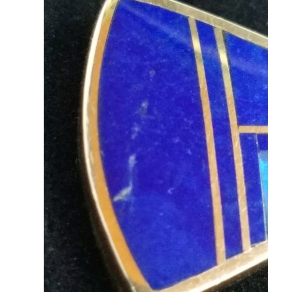 Earrings 14k Gold Opal Lapis Ray Tracey. - Picture 10 of 12